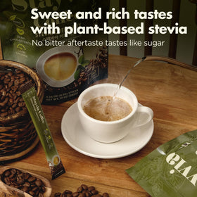 STAYVIA COFFEE iced latte setup highlights low calories and refreshment