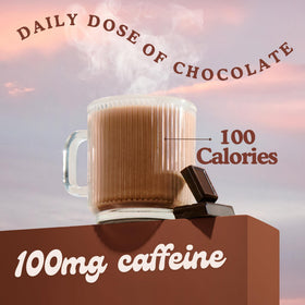 Steamy collagen hot chocolate scoop showing 8g per serving for daily recovery support.