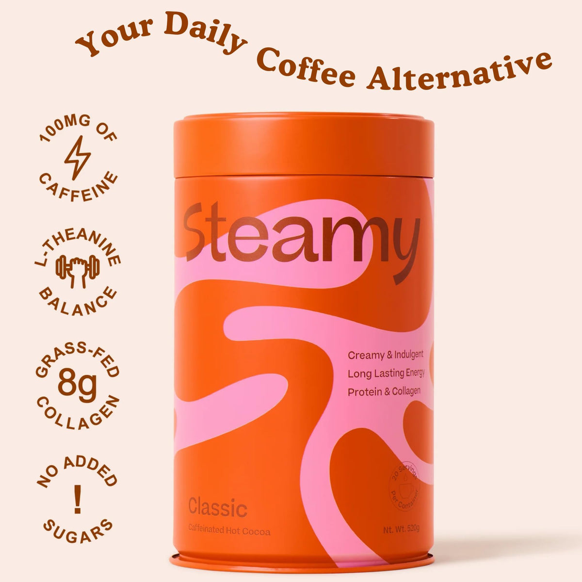 Steamy L-Theanine and MCT powder blend supports calm focus with caffeine.