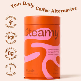 Steamy L-Theanine and MCT powder blend supports calm focus with caffeine.