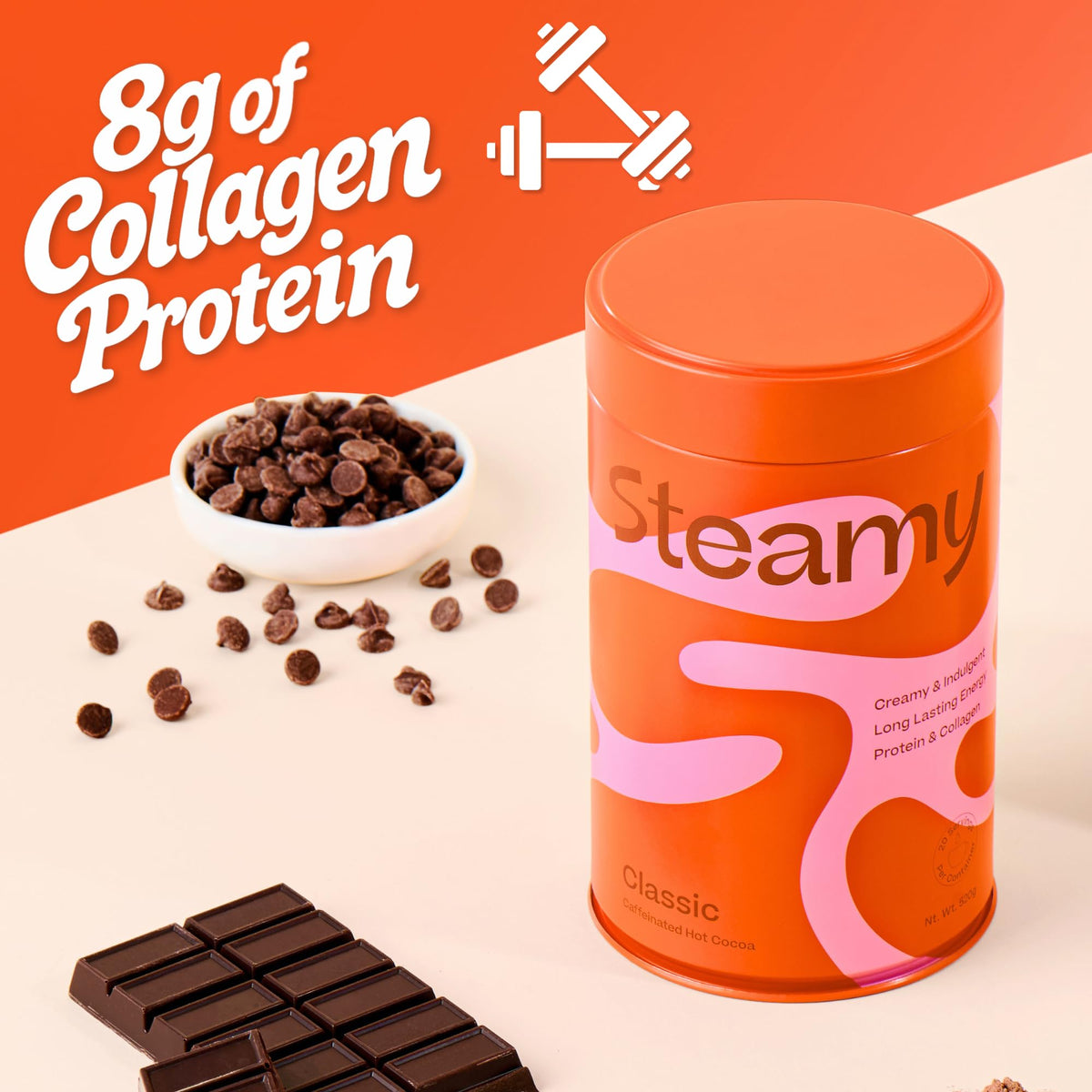 Steamy mug of prepared hot chocolate with rich, café-style texture.