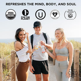 Steaz fair trade logo on label signals ethical sourcing.
