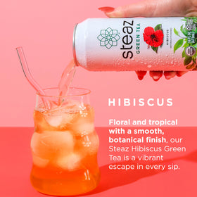 Steaz Hibiscus Green Tea label showcasing organic and regenerative certification