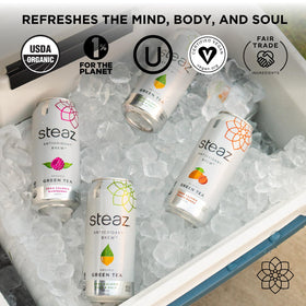 Steaz packaging graphic highlighting antioxidant blend and caffeine