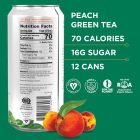 Steaz Peach can back label highlights organic and fair trade ingredients.