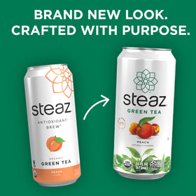 Steaz recyclable packaging, eco-friendly option for sustainable sipping.