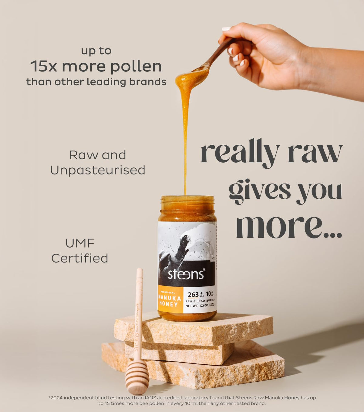 Steens Manuka honey crystal texture close-up, showcasing raw consistency