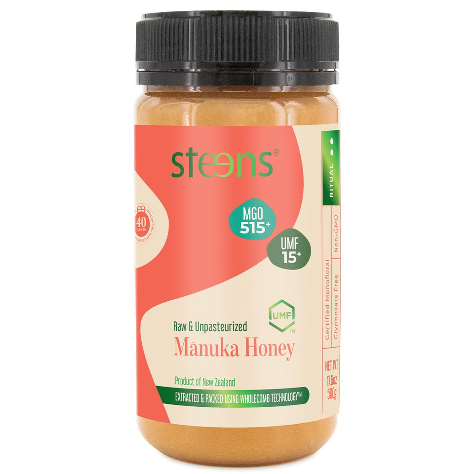 Steens Manuka Honey jar closeup, showcasing raw purity for daily drizzle.