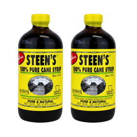Steen's Pure Cane Syrup bottle close-up showing rich amber color ideal for baking.