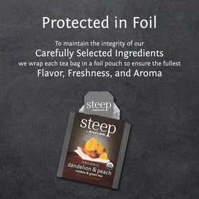 Green tea and dandelion peach aroma in a cup of Steep by Bigelow