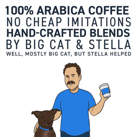 Stella Blue Big Cat Blend small-batch roast highlighting flavor depth.