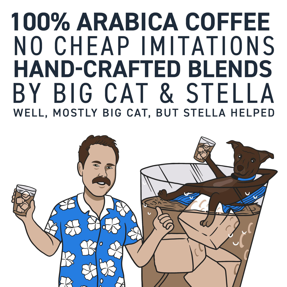 Stella Blue Big Cat Blend brewed coffee in a glass showcasing bold profile.
