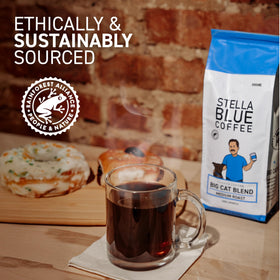 Stella Blue coffee in cup showing smooth medium roast.