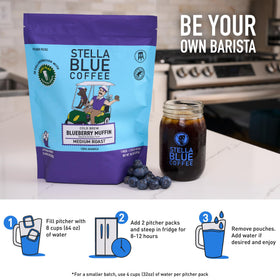 Stella Blue cup highlighting blueberry aroma and cinnamon notes