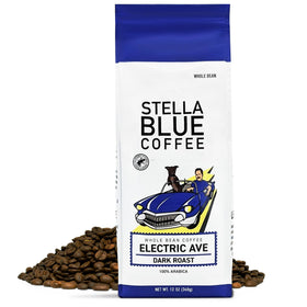 Stella Blue Electric Avenue bag view highlighting premium packaging and ethically sourced beans