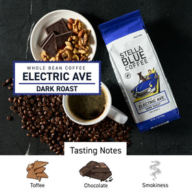 Stella Blue Electric Avenue beans closeup showing uniform size and roasting aroma