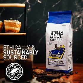 Stella Blue Electric Avenue coffee beans ready for grinding at home
