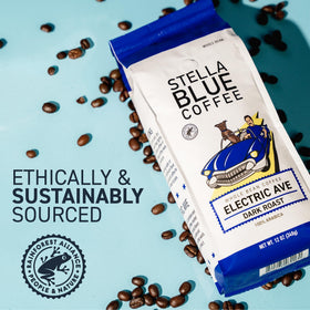 Stella Blue Electric Avenue roast detail with dark hue and caramelized surface