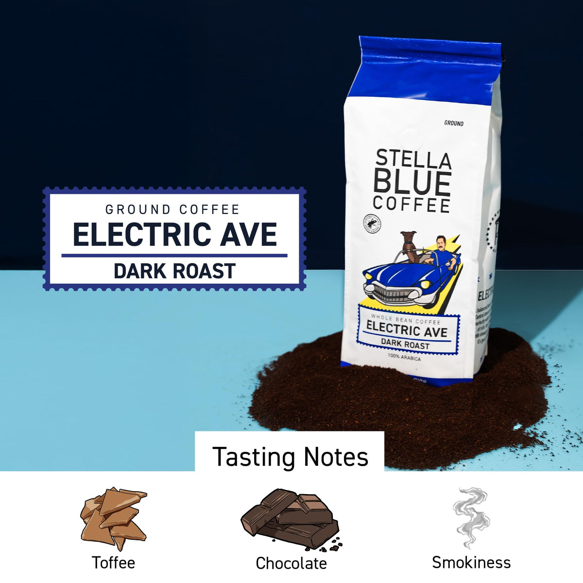 Stella Blue Electric Avenue steaming cup highlighting rich flavor notes