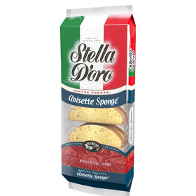 Stella D'Oro anisette sponge cookies packaging highlights Italian bakery heritage.