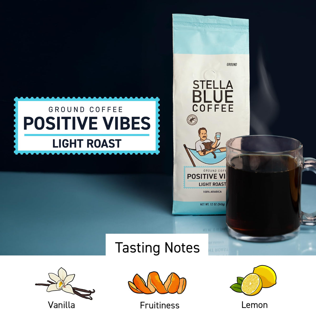 Aroma-steamed cup with Stella Blue reveals inviting vanilla and fruit notes
