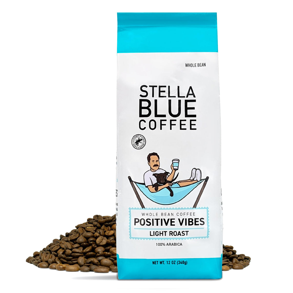 Stella Blue Positive Vibes Blend bag front view with inviting aroma for everyday enjoyment.