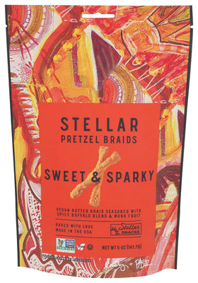 Stellar Braids Sweet Sparky pack shot showing bold flavor and convenient 5 oz bag.