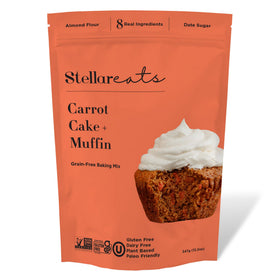 Stellar Eats carrot cake mix box shows easy mixing for batter success