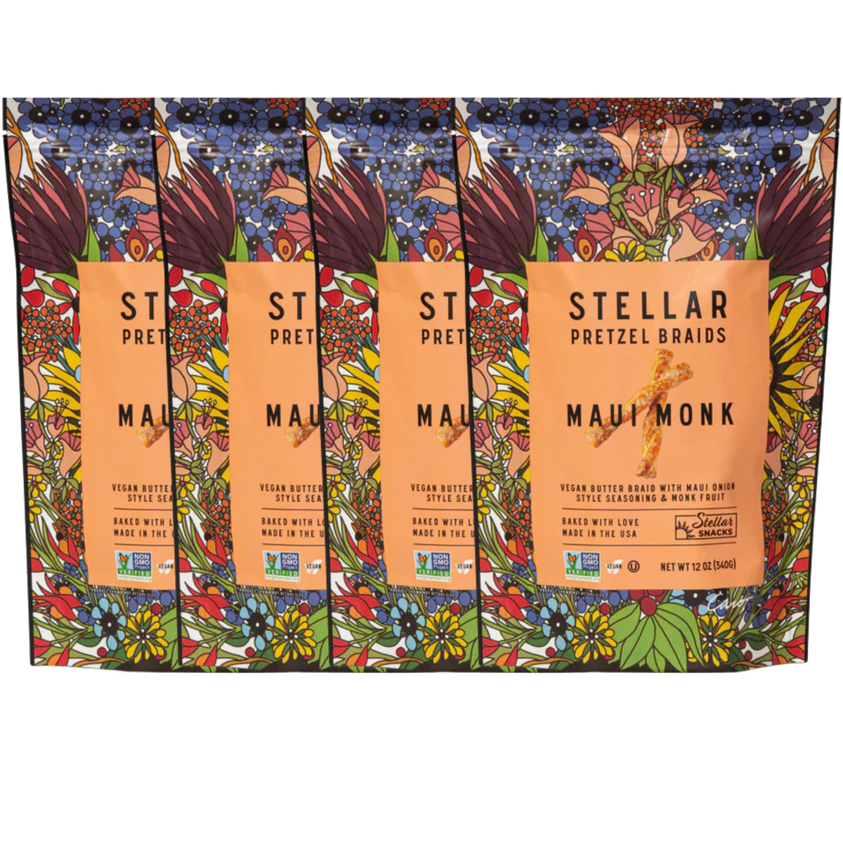 Stellar Snacks Maui Monk pretzel braids close-up showing braided texture