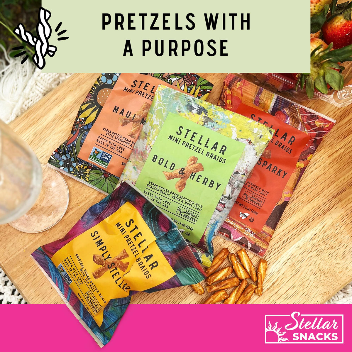 Stellar Snacks Mini Pretzel Braids 1.5-ounce bite—portion-controlled crunch for busy days.