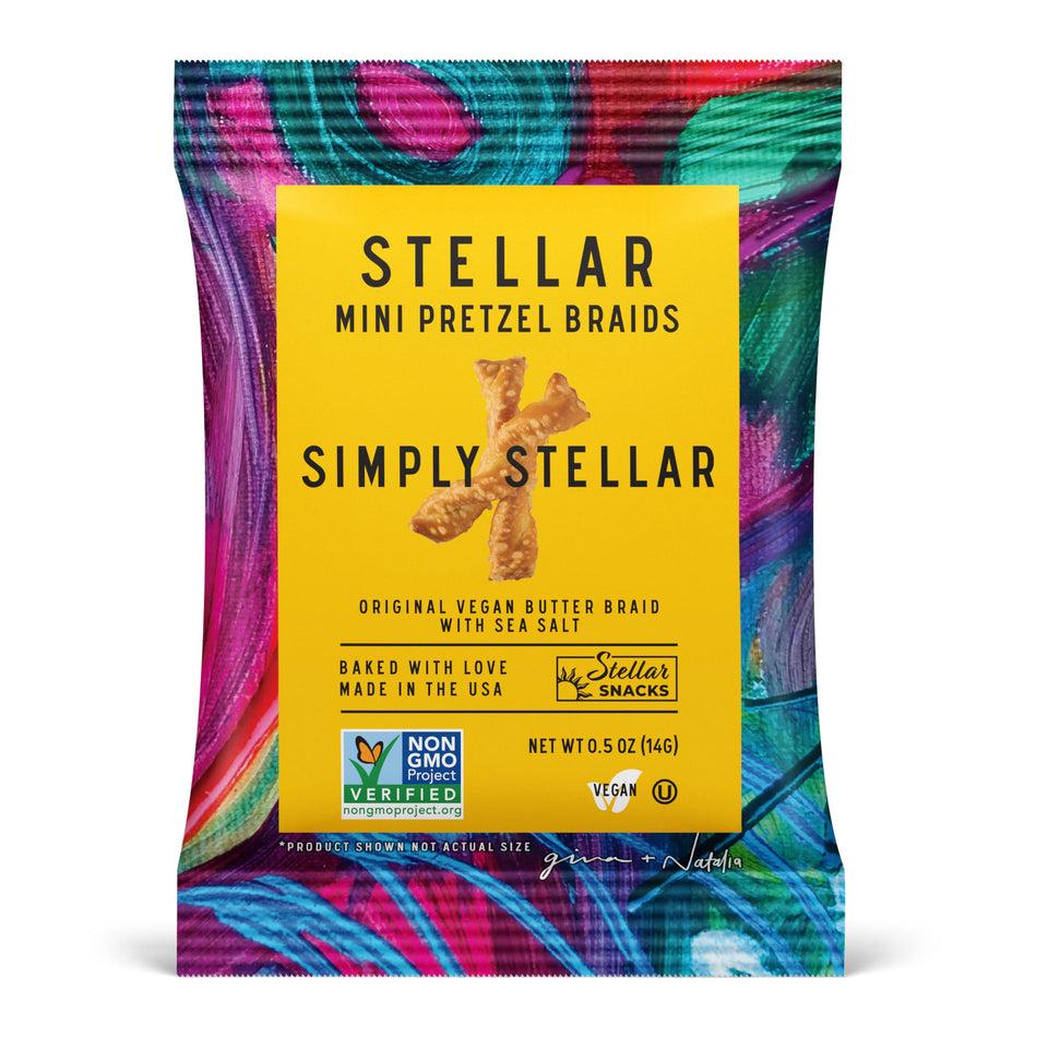 Stellar Snacks Maui Monk mini pretzel braids pack on tray for quick, shareable snacking