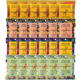 STELLAR SNACKS Mini Pretzel Braids variety pack front view, four flavors ready for on-the-go snacking.