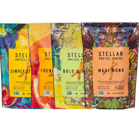 Stellar Snacks Maui Monk pretzel braids, buttery twists ideal for dipping and sharing.