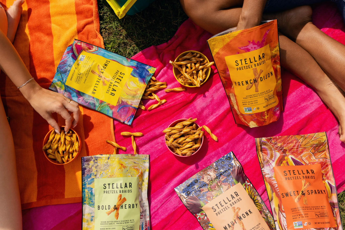 Stellar Snacks Pretzel Sticks Variety Pack showcases four flavors for sharing.