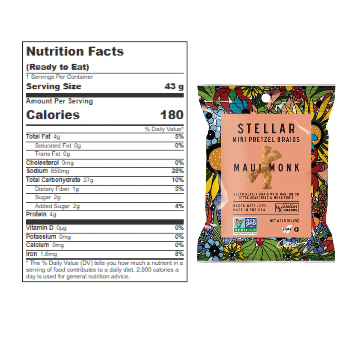 STELLAR SNACKS Gourmet pretzels baked from scratch in the US with vegan butter.