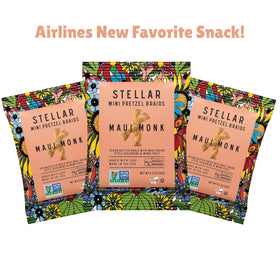 STELLAR SNACKS Maui Monk airline snack on-the-go packaging for travel.