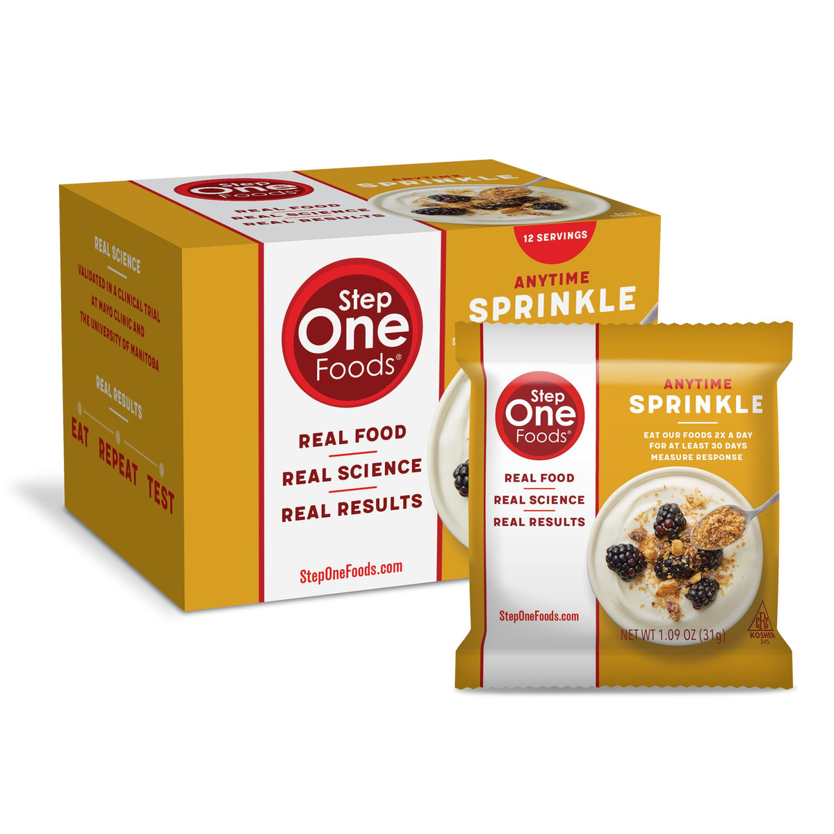 Step One Foods Anytime Sprinkle bottle pour shows convenient portion control.