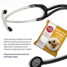 Step One Foods Anytime Sprinkle ingredient scoop highlights wholesome grains and sterols.