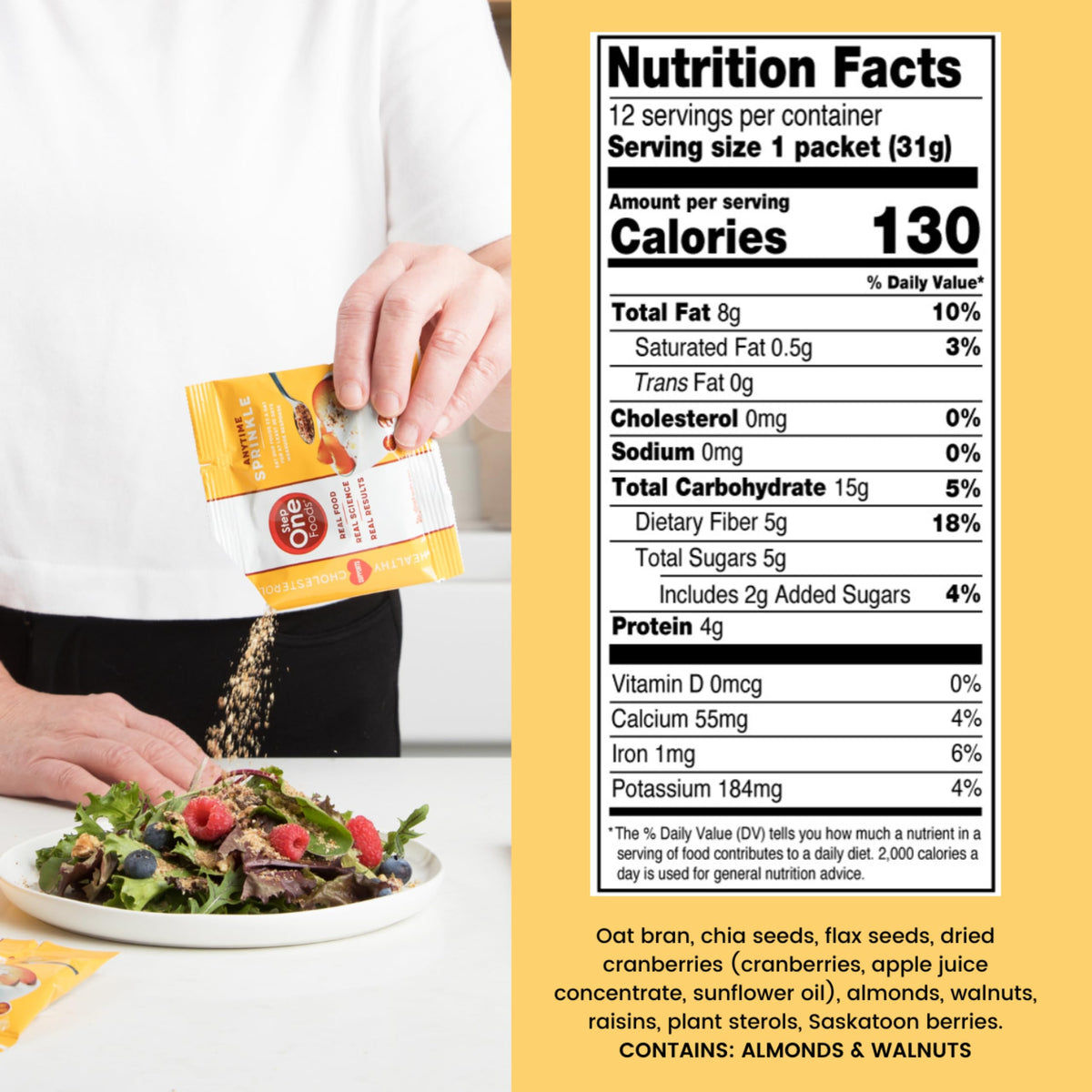Step One Foods Anytime Sprinkle pack front showcases 12 dosed servings.