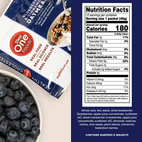 Step One Foods Blueberry Cinnamon Oatmeal ingredients, highlighting whole foods and clean label