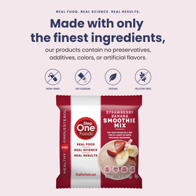 Vibrant strawberry banana blend showcased in Step One product image.