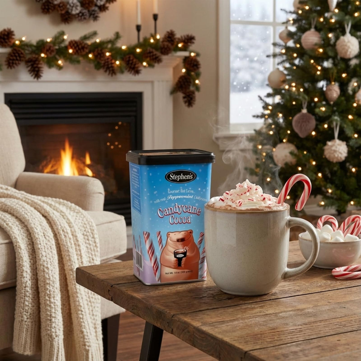 Festive table with Stephen's cocoa canisters ready for gifts or entertaining.