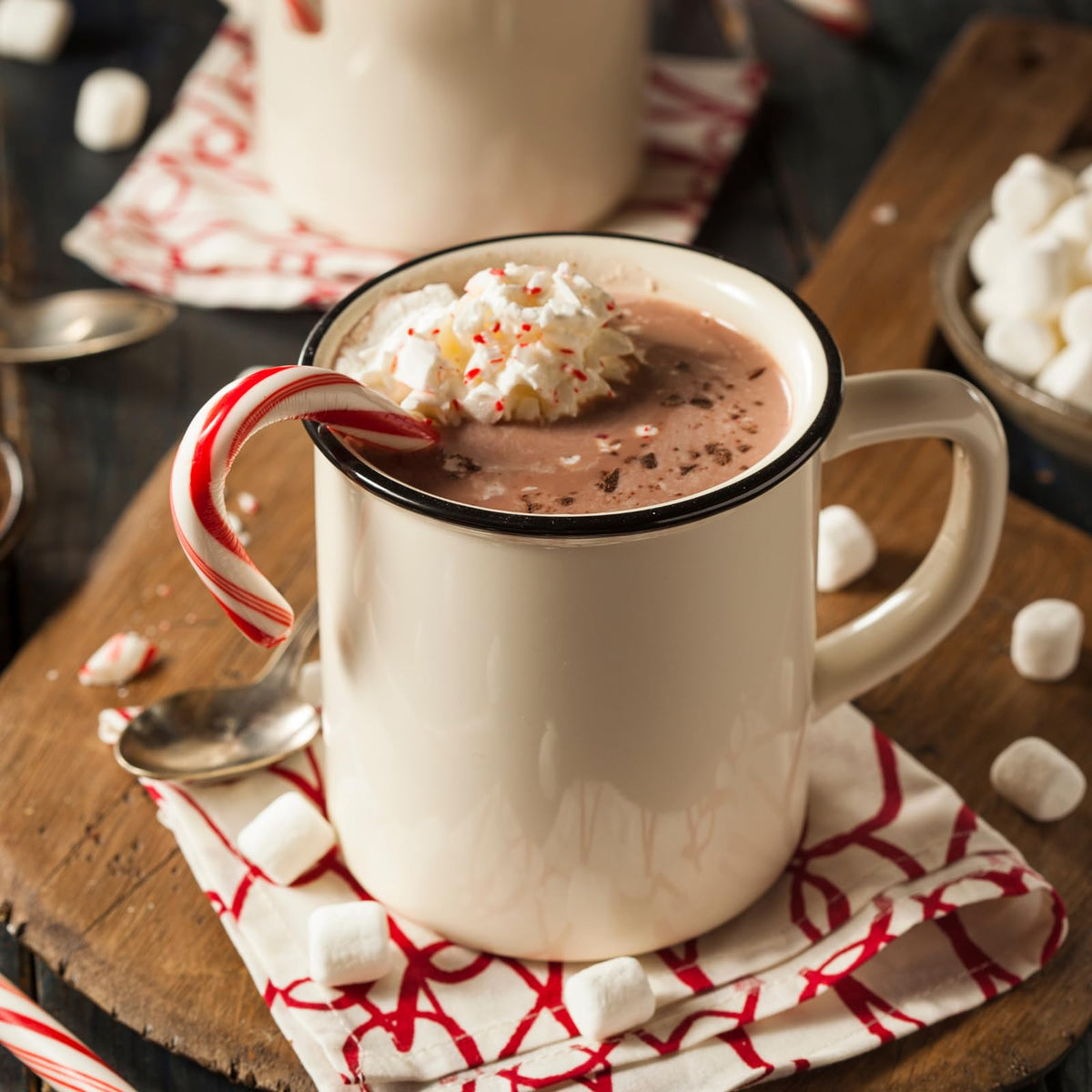 Stephen's cozy holiday scene with cocoa, ideal for gatherings by the fireplace.