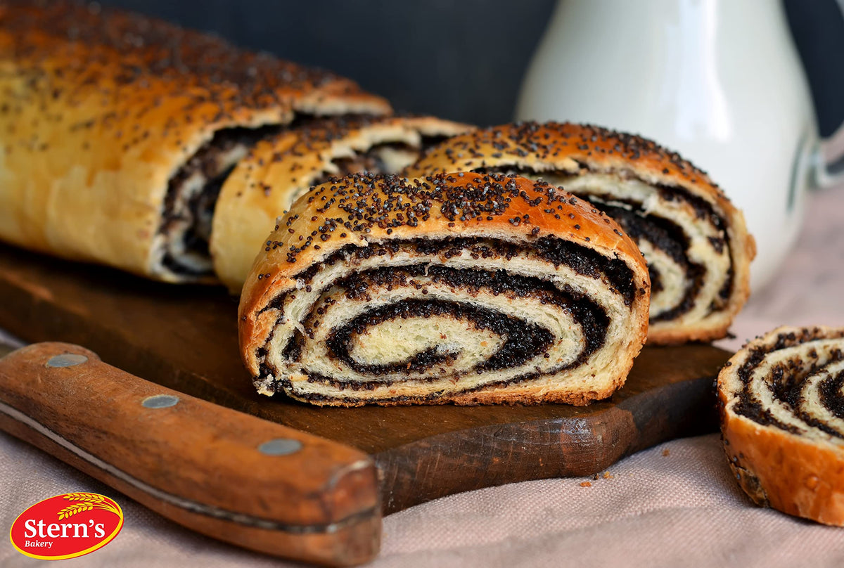 Stern's Bakery poppy seed cake close-up showing glossy filling