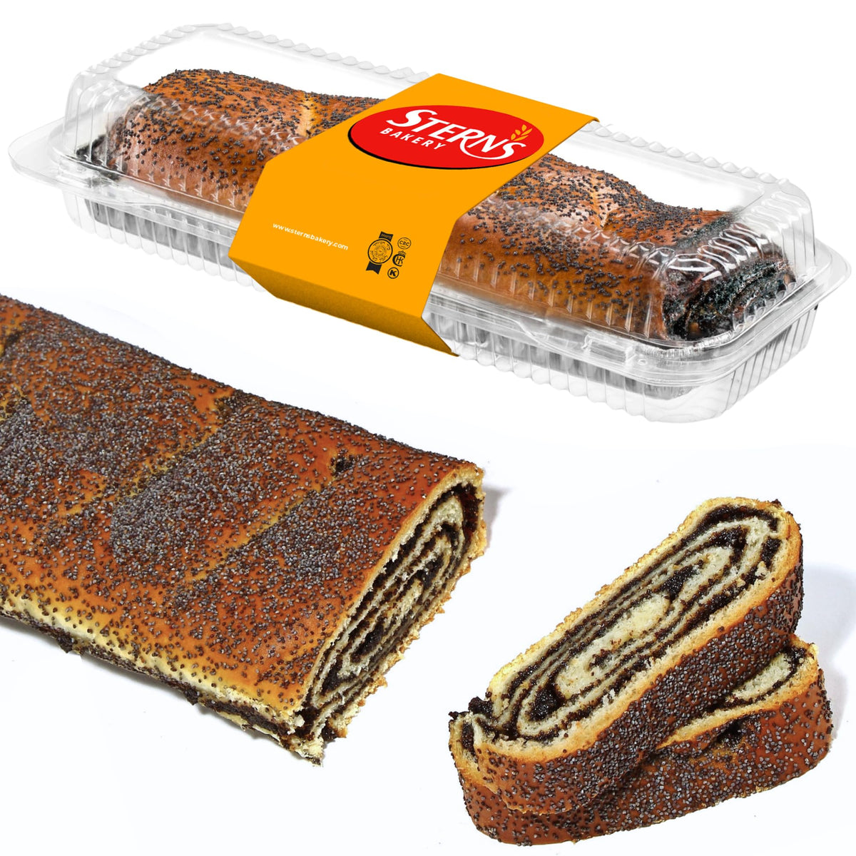 Stern's Bakery poppy seed cake loaf with dense crumb, ideal for dessert