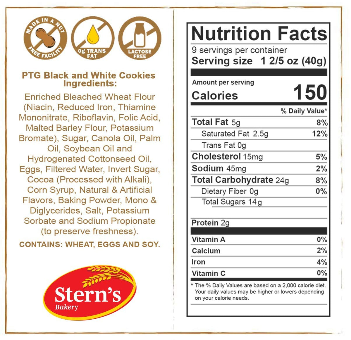 Sterns Bakery kosher, dairy- and nut-free label visible on packaging.