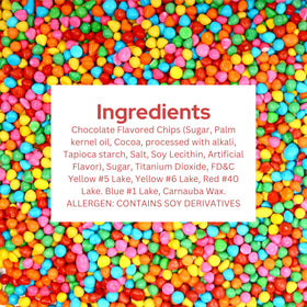 1.5 lb reusable container of Stern's Bakery rainbow chips for bulk decorating.