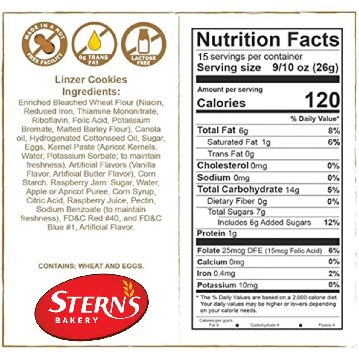 Stern's Bakery Linzer cookies – dairy-free option for dietary needs.
