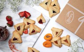 Stern's Bakery gift box of hamentaschen, ready for giving.