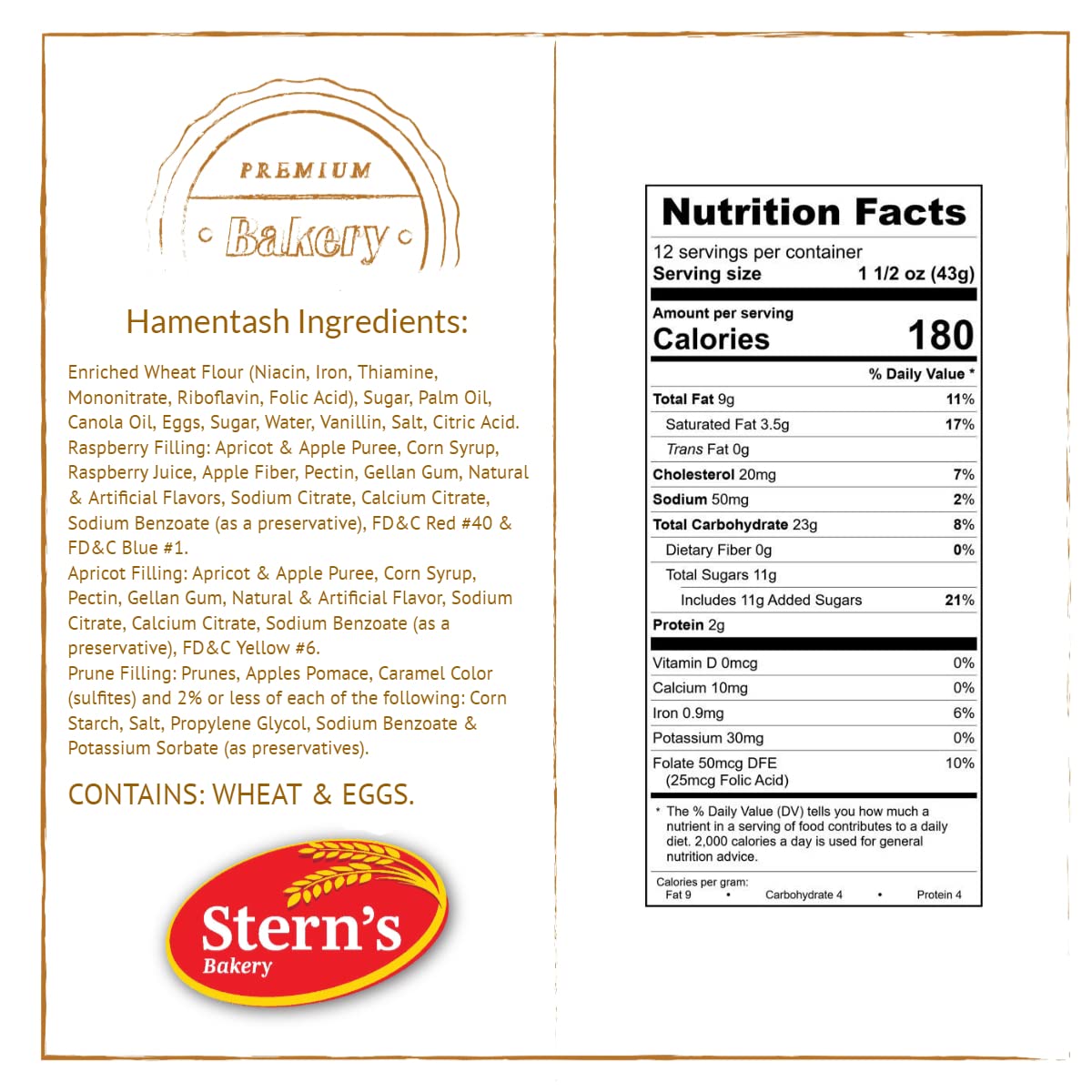 Stern's Bakery kosher-certified hamentaschen, certified OK and CRC.